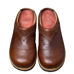 Twisted X Womens Croc Embossed Leather Mule Clogs Size 7 Brown Western Slip On